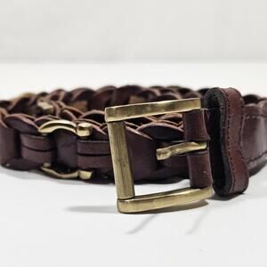 Amiee Lynn Brown Leather links Belt Silver tone Horseshoe Western Womens Small